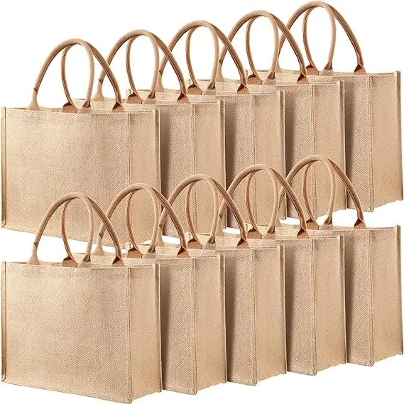 Sac de shopping en gros de conception personnalisée imprimé sur mesure grand sac de plage fourre-tout en jute naturel écologique