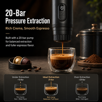Mesin Kopi Espresso Portabel 20Bar, Mesin Kopi Kapsul Mini Isi Ulang untuk Perjalanan, Berkemah, dan Kantor