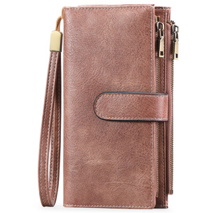 Cartera de cuero de lujo para <span class=keywords><strong>mujer</strong></span> con gran capacidad, Tarjetero con bloqueo geométrico, embrague con cremallera larga, cierre de tres pliegues, poliéster - Product Image 6