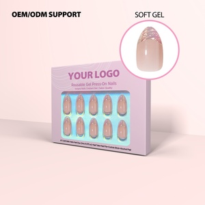 Uñas Postizas de Gel Suave Hechas a Mano de Marca Privada, Uñas Artificiales de Alta Calidad al por Mayor con Logotipo Personalizado, Uñas Postizas Cortas con Punta Francesa en Forma de Almendra - Product Image 1