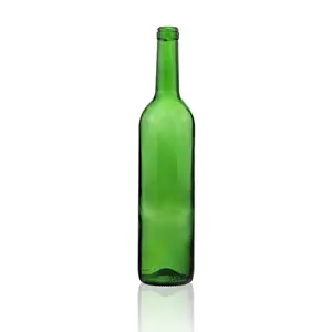 Precio barato estándar 0.75L vacía 750 ml azul verde de licor de vidrio Burdeos botella de vino