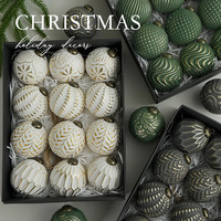 Boules de Noël de 8 cm, décorations suspendues pour arbre de Noël, boules de Noël de luxe vertes et blanches