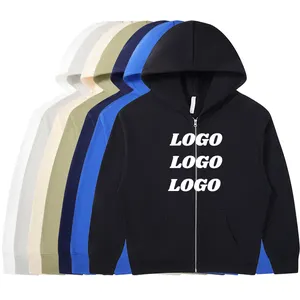 Hoodie ritsleting pria kualitas tinggi 380 gsm katun kelas berat dewasa Hoodie polos Streetwear kustom