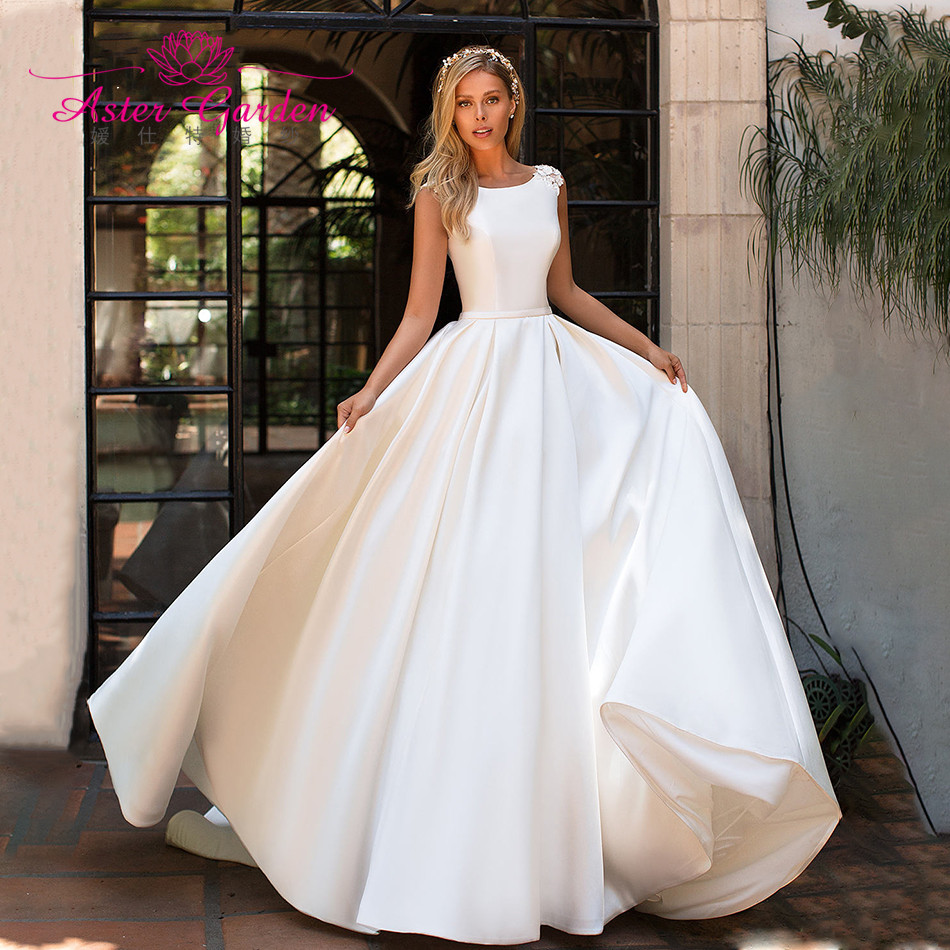 sachin and babi light blue dress Simple Mermaid Scoop Neck Backless Satin Wedding Dresses Diamond White / 8