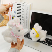 Porte-clés en peluche lapin couché mignon, poupée en peluche lapin de dessin animé, pendentif pour sac à dos, ornement suspendu, cadeau pour enfants, vente en gros