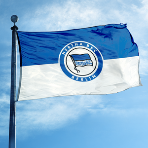 <span class=keywords><strong>Drapeau</strong></span> officiel de l'équipe de football Hertha BSC <span class=keywords><strong>Berlin</strong></span>, 3x5 pieds, polyester résistant aux intempéries, pour la décoration de la cour et de la maison - Product Image 1