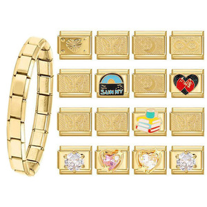 Italian Gold Modular Charm Bracelet Unisex Stainless Steel Elastic DIY Jewelry Gift Heart Pattern Bezel Setting - Product Image 1