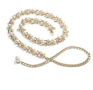 Fashion Causal Metal Waist Chain Pearl Decoration Skirts Belly Dance Women Beads Chain Belt