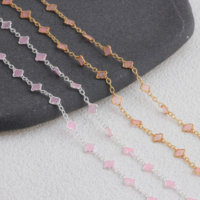 Chaîne à maillons délicate en or 14K plaqué/argent S925, largeur 4,3 mm, trèfle à quatre feuilles émaillé rose 1+5, accessoires de bijoux permanents