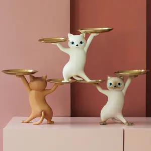 创意走廊妖娆猫储物托盘装饰3D树脂工艺品猫家居桌面装饰