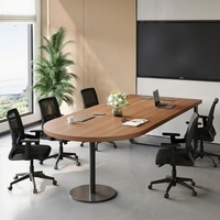 Ensemble de table de conférence ovale en MDF avec prise électrique, design minimaliste moderne, capacité de 6 personnes, mobilier de bureau commercial