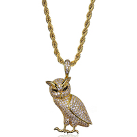 Collar de Lujo para Hombre con Colgante de Búho 3D Chapado en Oro de 18K - Completamente Cubierto con Circonitas Cúbicas AAA - Joyería Hip Hop Antideslustre al por Mayor