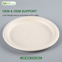 Assiette ronde jetable en bagasse de canne à sucre sans PFAS, 6 pouces, compostable, robuste, OEM
