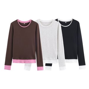 PB&amp;ZA Women's Winter 2025 Casual <strong>Joker</strong> Fashion Double Layer Contrast Color Polyester <strong>T</strong>-<strong>Shirt</strong> 3641628 - Product Image 1