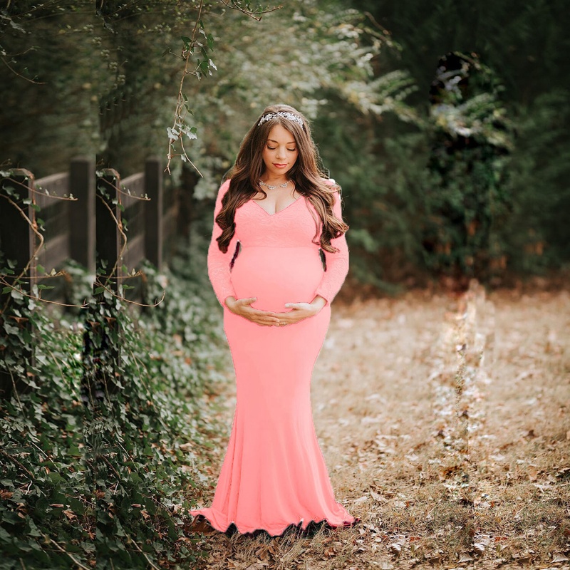 Long Sleeve Maternity Dress For Photoshoot V Neck Wedding Dresses For Photography Women European And American Style