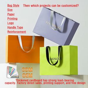 Sac en papier personnalisé avec logo en feuille d'or, fond plat, orange et blanc, en carton, sans couture, pour emballage cadeau de vêtements, avec poignées en ruban - Product Image 2