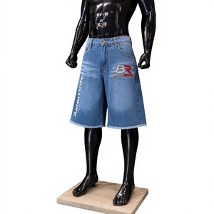 Pantalones Cortos de Mezclilla para Hombre, Tejido de Lona Sólida, Lavado Medio, Transpirables, de Algodón, Estilo Casual Urbano, Cintura Alta, Botones, Dobladillo Deshilachado, Logotipo Personalizado - Product Image 1