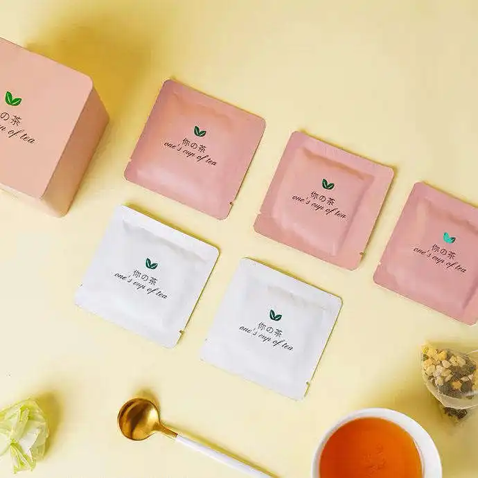 Logo personalizzato stampa termosalda pacchetto portatile per uso alimentare bustina da tè laminata carta Kraft a goccia Mini bustina da tè borsa da caffè