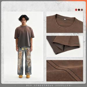 Camiseta Y2K de algodón con estampado de lavado ácido de gran tamaño de 240g para hombre, gráfico personalizado de talla grande, estilo informal de algodón tejido 100% - Product Image 4