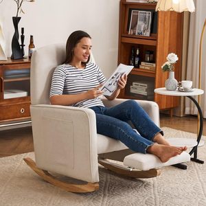 Fauteuil <span class=keywords><strong>à</strong></span> <span class=keywords><strong>bascule</strong></span> avec accoudoir <span class=keywords><strong>à</strong></span> dossier haut jambes en bois de caoutchouc poche latérale et <span class=keywords><strong>repose</strong></span>-pieds pour meubles de salon <span class=keywords><strong>à</strong></span> la maison - Product Image 3