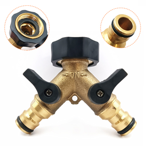 Raccordo a 2 vie per tubo da giardino, tipo ciuccio, in ottone resistente, con connessione filettata standard UE per irrigazione e uso esterno - Product Image 1