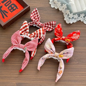 Bandeau en tissu à nœud papillon pour animaux de compagnie, rouge, style chinois, fête du Nouvel An, couvre-chef pour chien, maltais, bichon, toutes saisons - Product Image 1