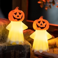 Lampe de nuit en plastique lumineuse en forme de tête de citrouille fantôme - Petite décoration de fête d'Halloween