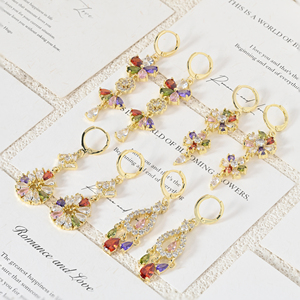 Pendientes Largos Florales Art Deco Arcoíris para Reventa, Pendientes <span class=keywords><strong>de</strong></span> Moda <span class=keywords><strong>de</strong></span> Alta Calidad para Mujer, Aretes Chapados en Oro <span class=keywords><strong>de</strong></span> 18k - Product Image 6