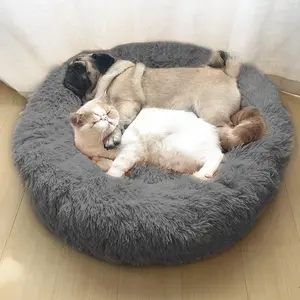 Factory Wholesale Removable Inner Cushion Luxury Pet Bed,Washable Larger Fluffy Donut Orthopedic Round Sofa Dog Bed.