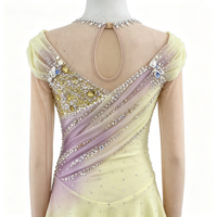 Robe de patinage artistique dégradé jaune lavande, ornée de strass, à manches longues, pour compétition, pour enfants et filles