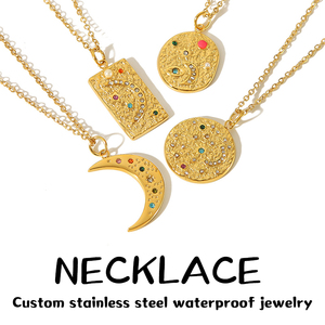 Collana con Ciondolo Occhio <span class=keywords><strong>di</strong></span> <span class=keywords><strong>Luna</strong></span> in Acciaio Inossidabile Placcato Oro 18k con Strass, Impermeabile e Ipoallergenica, Prodotta da LUCKYJIU - Product Image 1