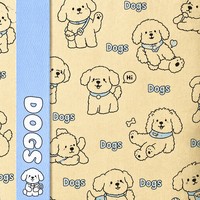 Sac fourre-tout en toile à imprimé chien mignon avec poignées bleues et motif de chiot Kawaii