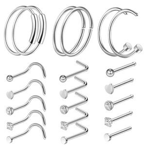 Set de 21 Piezas de Joyería Corporal Clásica y Moderna, Anillo de Nariz, Zirconia Cúbica, Acero Inoxidable, Aros para la Nariz, Microincrustaciones, Unisex, para Fiestas - Product Image 1