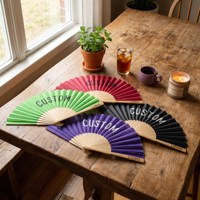 Ventilador de mano de madera personalizado impreso para fiestas de verano diseño plegable con logotipo de técnica pintada regalo ventilador plegable de estilo español