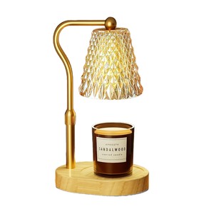 โคมไฟอุ่นเทียนทองเหลืองวินเทจพร้อมโคมคริสตัล ฐานไม้ ปรับความสว่างได้ ใช้ละลาย<span class=keywords><strong>เทียน</strong></span>สำหรับอโรมาเธอราพี ตกแต่งห้องนอน - Product Image 1