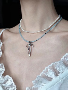 สร้อยคอลูกปัดรูปโบว์สีฟ้าสำหรับสาวบัลเล่ต์สไตล์เฉพาะกลุ่มที่มีเสน่ห์บริสุทธิ์และมีเสน่ห์เน้นความเป็นธรรมประโยชน์หลากหลาย - Product Image 2