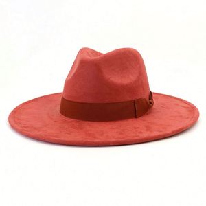 New Arrival Autumn Winter Fashion Women Wide Brim Suede Fedora <b>Hats</b> With Ribbon Bow Decoration - Product Image 4