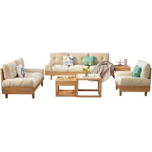 Japanese Style Cloud <b>Sofa</b> Natural Wood Creamy Color Minimalist Modern U Shape Living Room Upholstered <b>Foam</b> Filled - Product Image 5