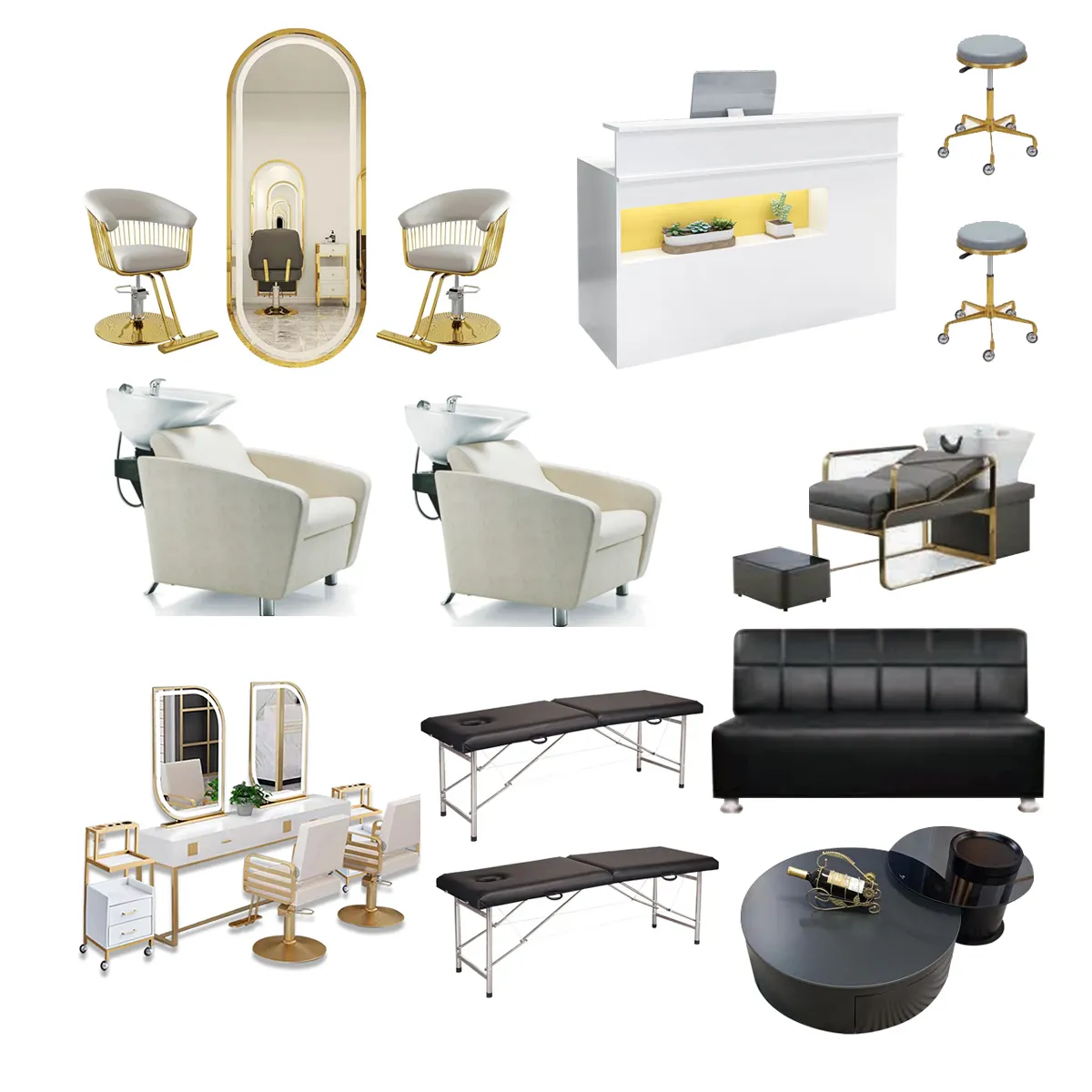 Set di attrezzature e mobili per parrucchieri di bellezza di lusso sedie per saloni di barbiere bianche e set di specchi per parrucchieri per donna