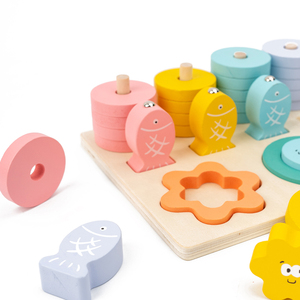 Blocs en bois Montessori Activités d'apprentissage préscolaire Jouets d'empilage et de tri d'animaux - Product Image 3