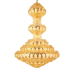 Lobby long chandelier Chinese style circular lobby LED lighting fixture Luxury crystal chandelier in the middle of the building