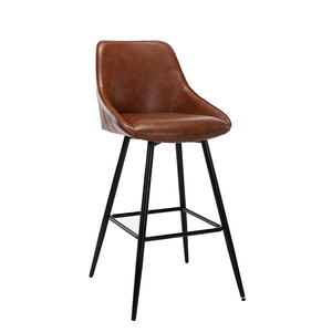 Chaise de bar en acier avec barre en métal et revêtement en cuir PU marron pour café et restaurant - Product Image 5