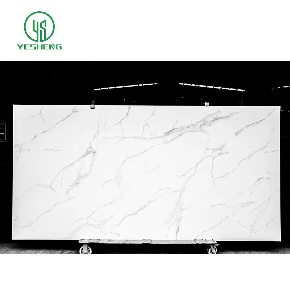 Acrylic Stone Slabs Solid Surface Sheet Customized Calacatta Black White Quartz Countertops For Kitchens