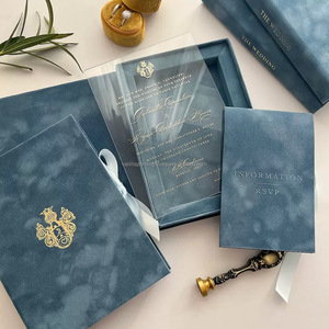 Boîtes rigides en velours de luxe pour suite d'invitations de mariage avec cartes en acrylique, dorure à chaud, emballage personnalisé réutilisable - Product Image 2