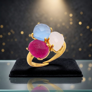 14K/24K Gold Plated Rhodium Plated Brass Ethnic <b>Ring</b> with Colorful Glass Stones for Hindu Weddings and Engagement - Product Image 5