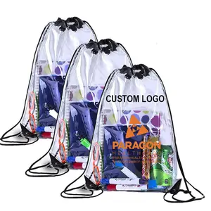 Clear Customized Drawstring Backpack Bag Sublimation Blanks Transparent PVC Drawstring Shoe Bag Sports Backpack for Traveling