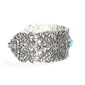 NUSRET 925 สร้อยข้อมือเงินแท้สลักลายด้วยมือประดับเทอร์ควอยซ์และทับทิมเพทายสไตล์ตุรกี โรแมนติก เครื่องประดับสำหรับผู้หญิง รุ่น WGBL232 - Product Image 6