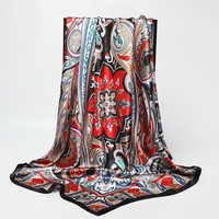 Foulard en Satin de Soie à Imprimé Floral 90x90cm Design Personnalisé en Satin Marque de Luxe Foulards Musulmans pour Femmes Hijab