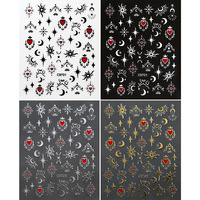 Autocollants pour ongles gothiques noirs et rouges, imperméables, motifs lune, étoile, cœur, pour un design d'ongles d'Halloween sorcière