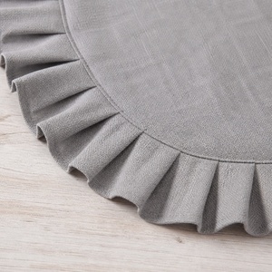 Serviettes en lin français de luxe 100% lin biologique à rayures et bordure à volants pour mariage, serviette en coton et lin brodée, set de table - Product Image 2